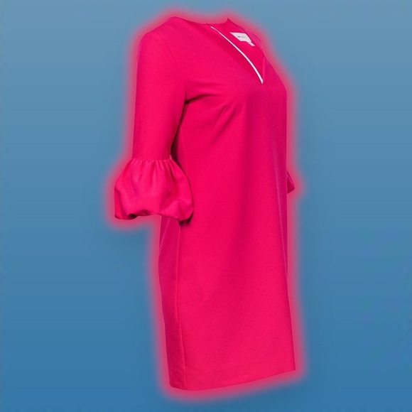 Milly ‘Mandy’ V-Neck 3/4-Length Sleeve Mini Dress in “Raspberry” Hot Pink Size 8 - Picture 3 of 16